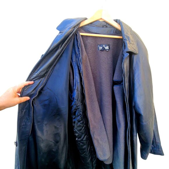 Vintage Colebrook Mens Long Black Leather Duster Coat L to XL Bomber - Picture 8 of 15